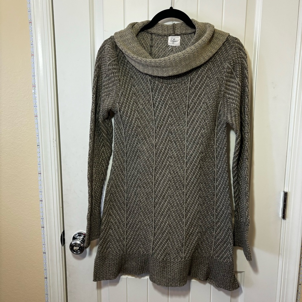 Effeci Cowl Neck Knit Cotton Pull On Sweater Top Tunic XL Tan Brown F2
